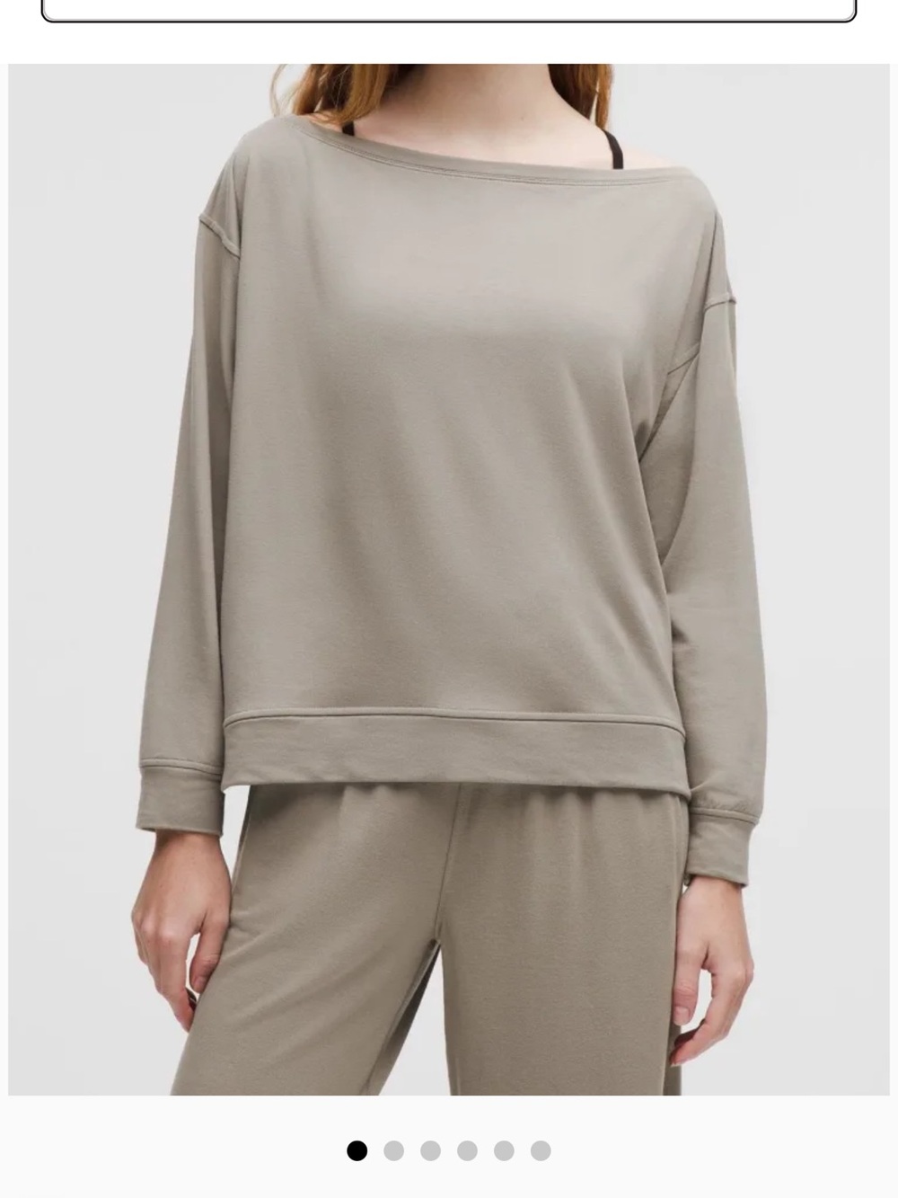 Lululemon boot neck  Off-Shoulder Sweatshirt Set in Warm Ash Grey color